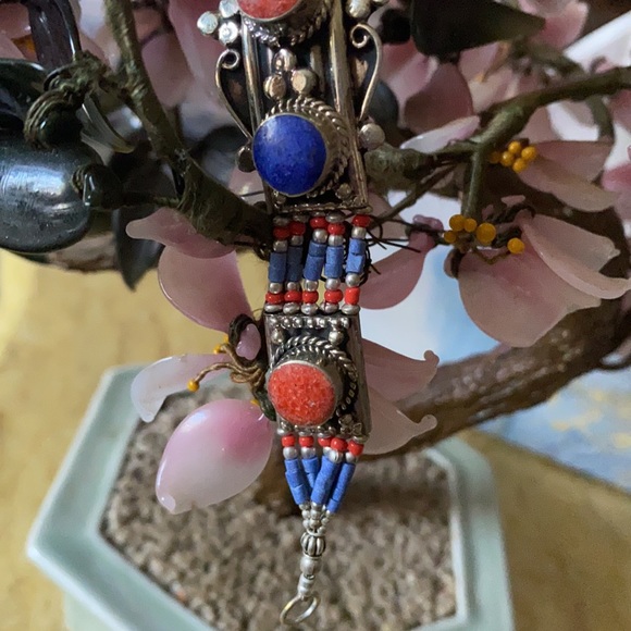 Vintage inlay lapis coral bracelet - Picture 2 of 5